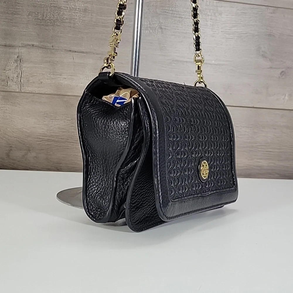 Tory Burch Black Quilted Leather Crossbody Bag with Gold Chain